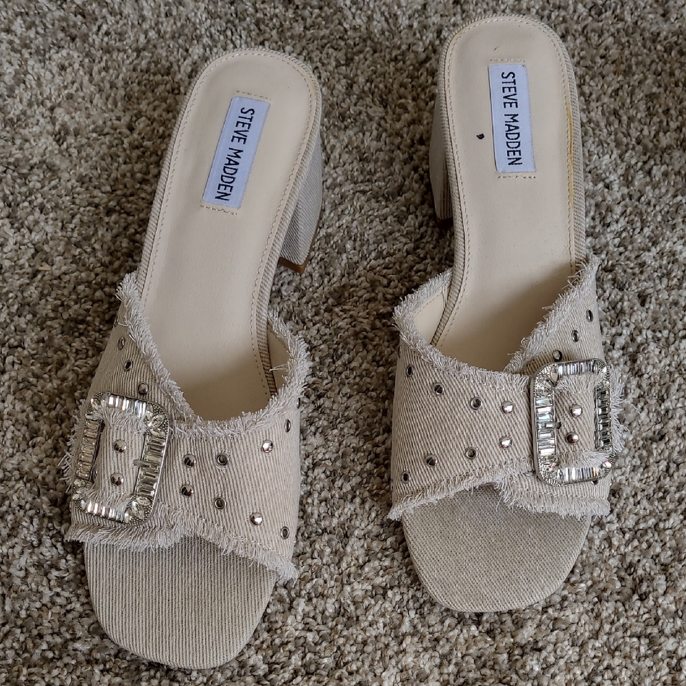 Steve Madden Women's Cream Studded Mules Size 9 M